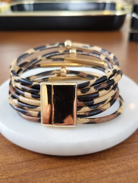 3/$30 Gold & Brown Animal-Print Multi-Strand Bracelet - Picture 3 of 4